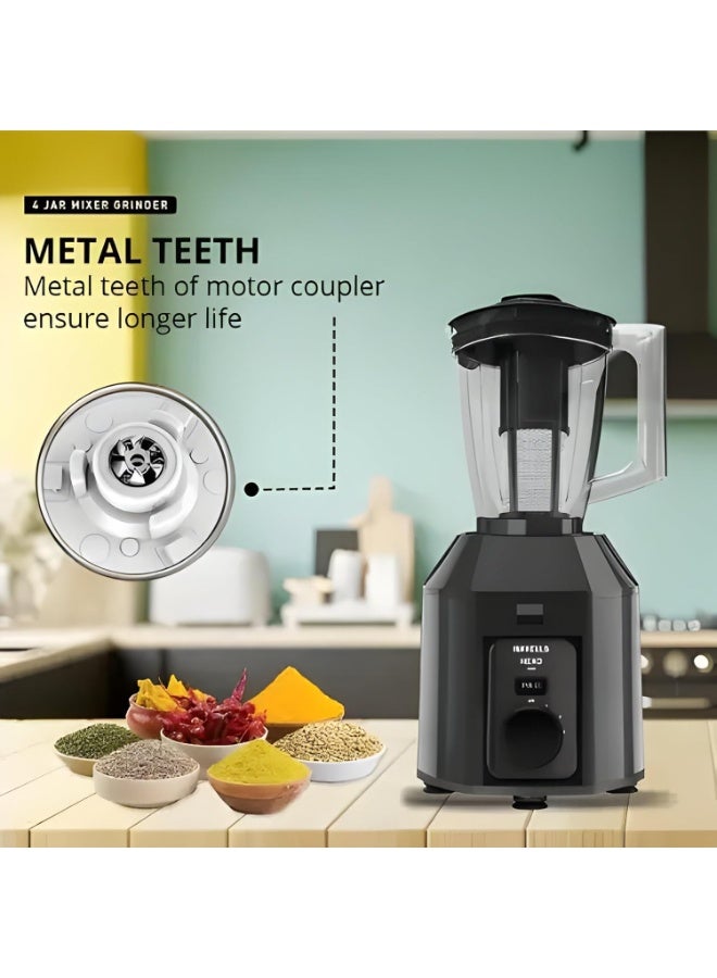 هافلز Havells Hexo Plus 1100 Watts 4 Jar Mixer Grinder| High Speed Mixie 22000 RPM motor| 100 Minutes Continuous Run Time| 2 Ltr Break Resistant Blending Jar| 5 Year Motor Manufacturer Warranty (Black) - Image 4